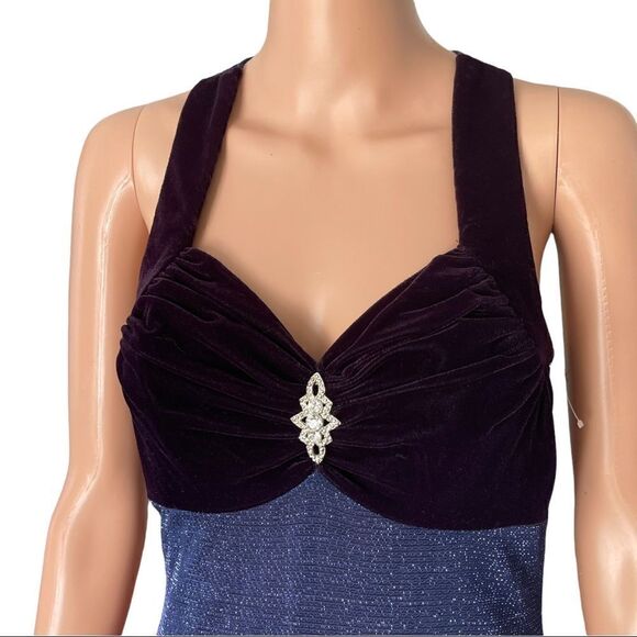 JUMP Apparel Blue Velvet & Metallic Long Gown Sz 6 - Picture 6 of 15